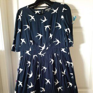 Emily and Fin Heather dress in bird print, size large